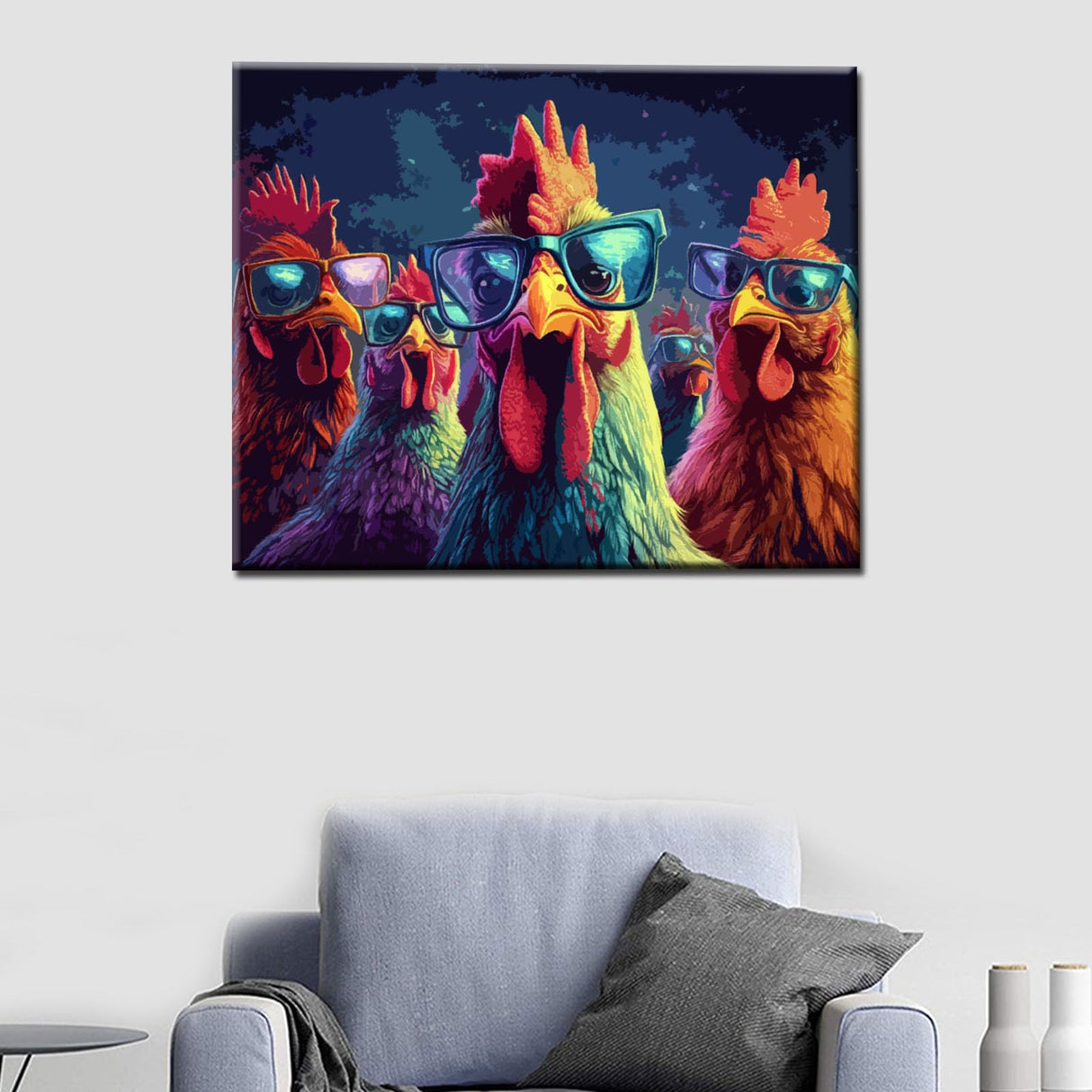 Five Roosters with Sunglasses DIY Paint by Numbers for Adults Funny Farm Animal DIY Digital Oil Painting Framhouse Chicken Painting Kits Canvas Acrylic Paint Room Decor 16x20Inch Without Frame Tucocoo