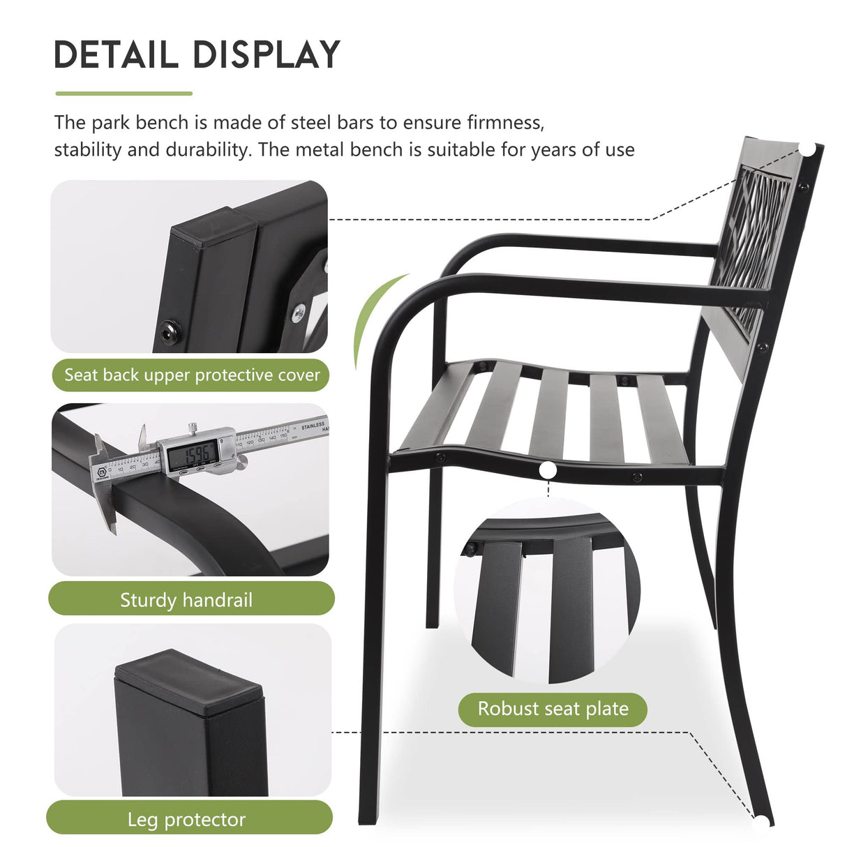 Ruesleag Garden Bench,Metal Outdoor Bench Park Bench with Plastic Mesh Backrest Armrests Sturdy Steel Frame for Patio Yard Porch Entryway Black Ruesleag