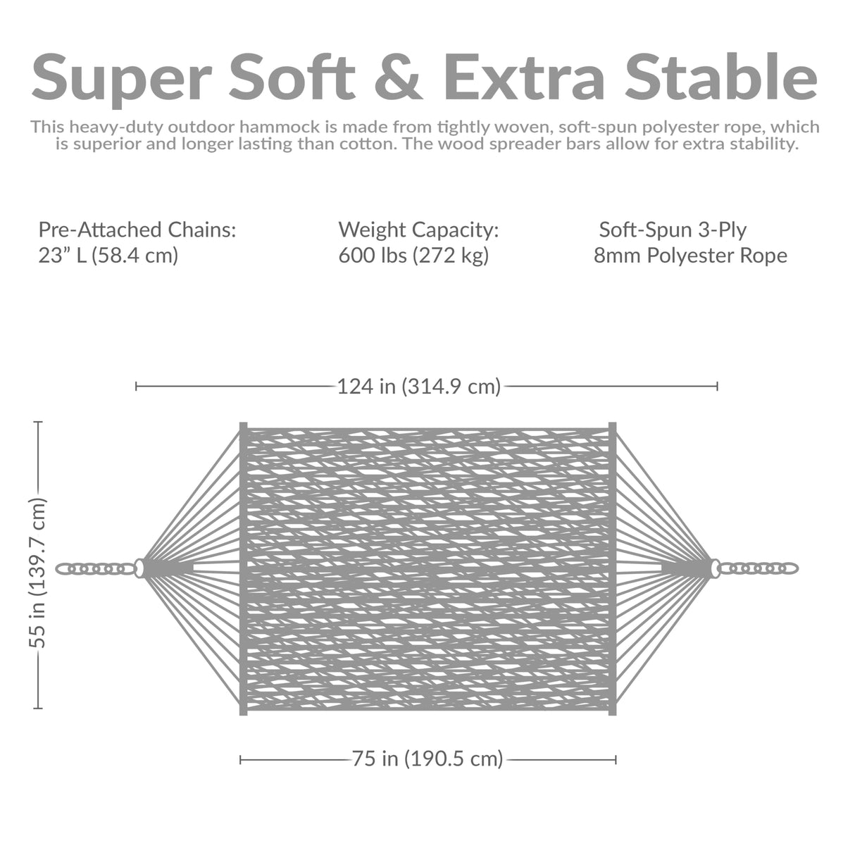 Sunnydaze Soft-Spun Polyester Rope Double Hammock for Outside - 600-Pound Weight Capacity Extra Large Hammock - Tan Sunnydaze