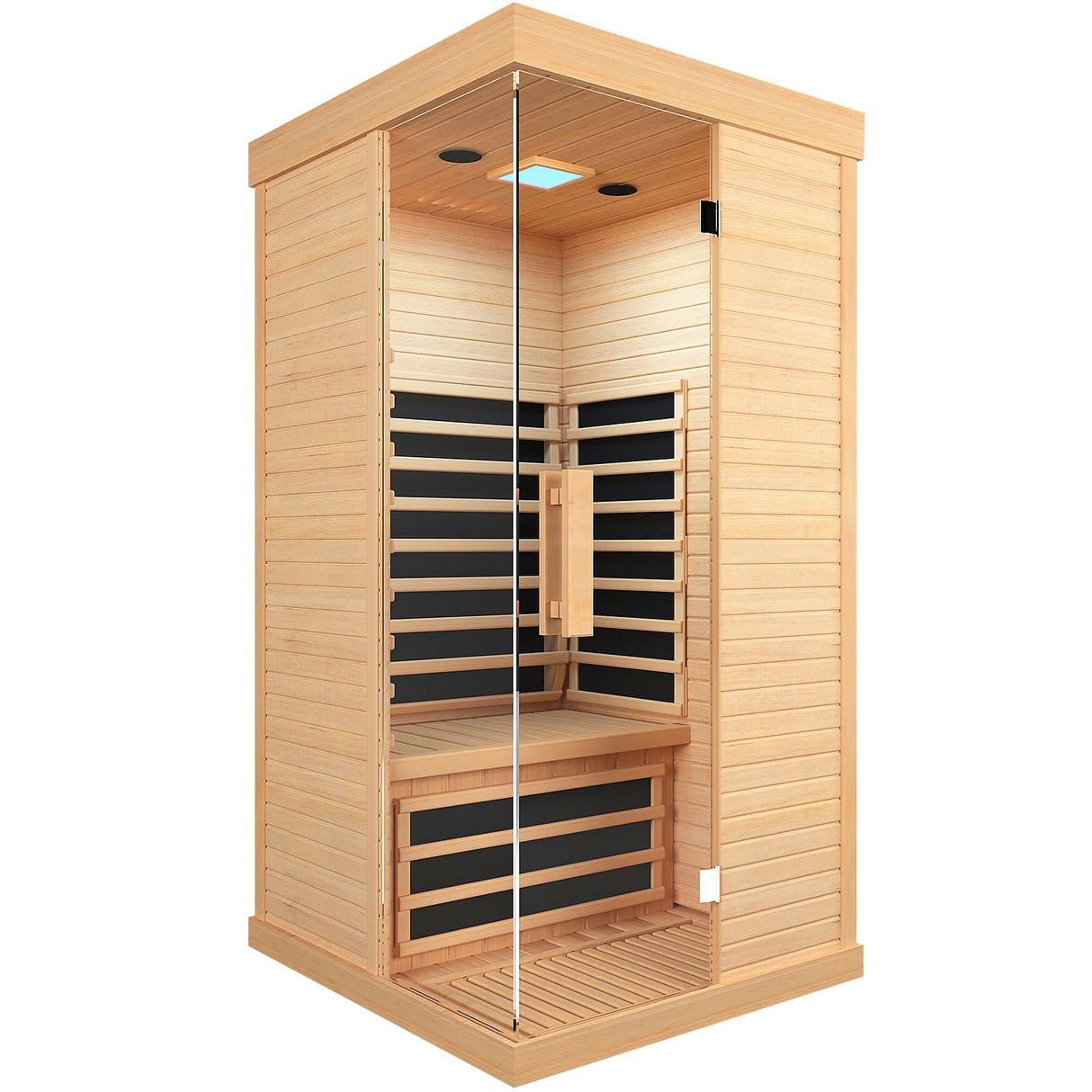 OUTEXER Sauna Room Indoor Far Infrared Saunas Home Canadian Hemlock 1400W Low-EMF Dry Saunas Single Person Spa with 7 Color Therapy 33.5 * 33.5 * 70.9inch OUTEXER
