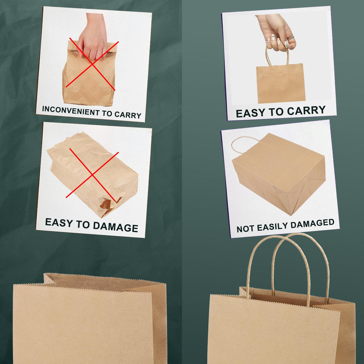 METRONIC Paper Gift Bags 5.25x3.75x8 50Pcs, Christmas Gift Wrap Bags with Handles, Brown Kraft Paper Bag for Small Business, Bulk Party Favors Bag for Birthday, Shopping, Retail, Made in USA METRONIC
