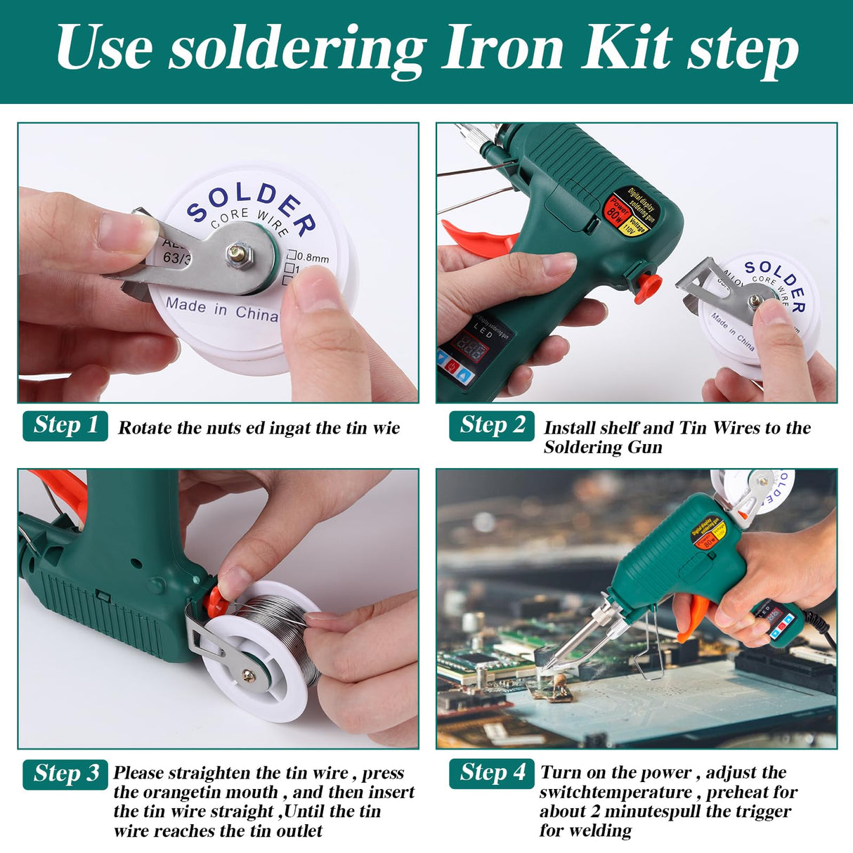 Larlarsa Soldering Gun Kit - Soldering Iron Kit with Adjustable Temp 180-520°C,ON/OFF Button,80W LED Digital Internal Heat Soldering Gun,Auto Send Tin Soldering Kit for Electronics Welding Repair DIY Larlarsa