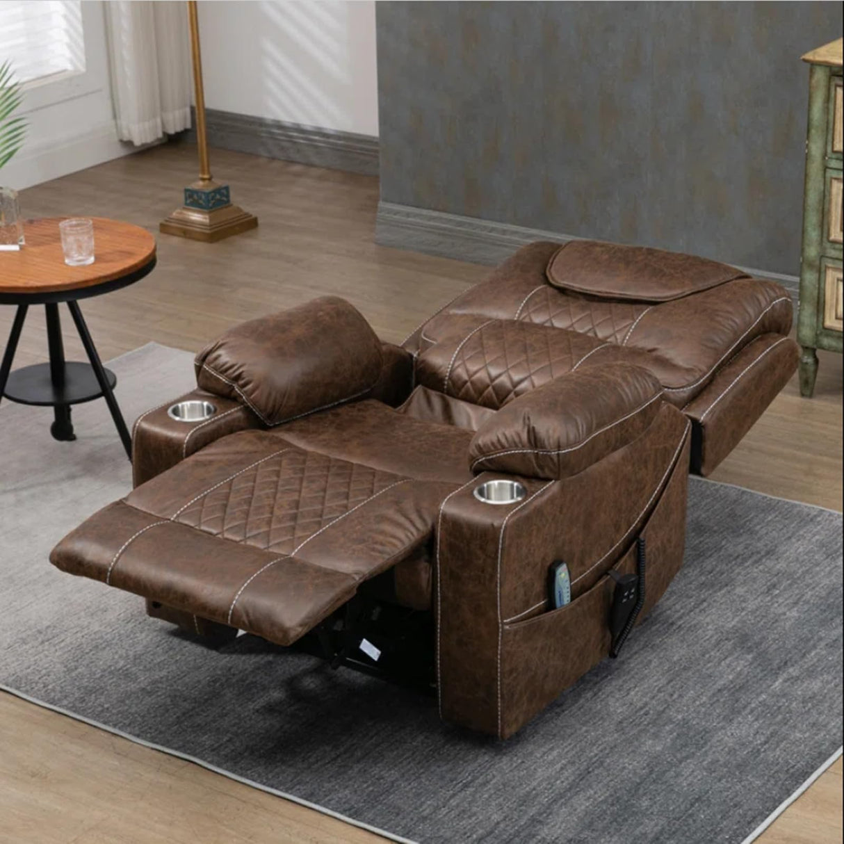 180 Degrees Lay Flat Lift Recliner with Massage and Heat, Cup Holder, 400 lb Capacity Recliner for Big and Tall Men, Lazyboy Sleeping (Brown Leather) LITVZ