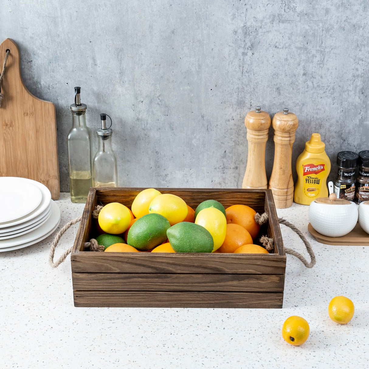 MyGift 13 Inch Rustic Brown Wood Decorative Storage Organizer Bin with Rope Handles, Open Top Small Crate Box for Bathroom Accessories, Books, Crafts, Fruits MyGift