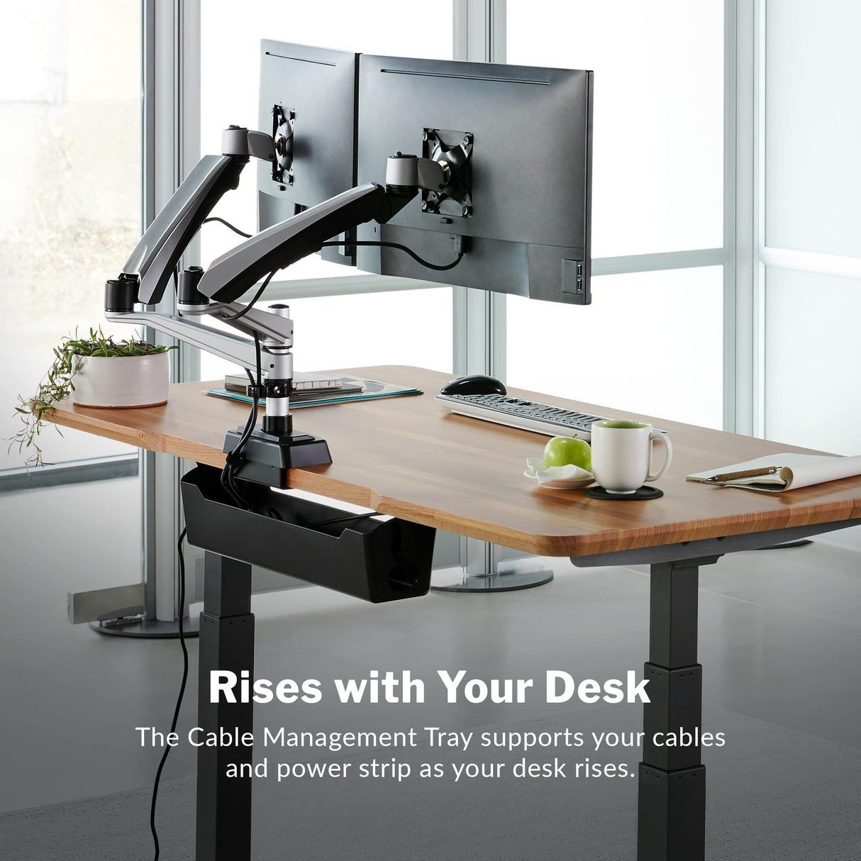 Vari Cable Management Tray - Under Desk Cord & Wire Organizer - Ideal for Home Office Sit Stand Desks - Fits Adjustable Electric Standing Desk 48x30, 60x30, 60x24, 72x30 - Easy Assembly (Black) Vari