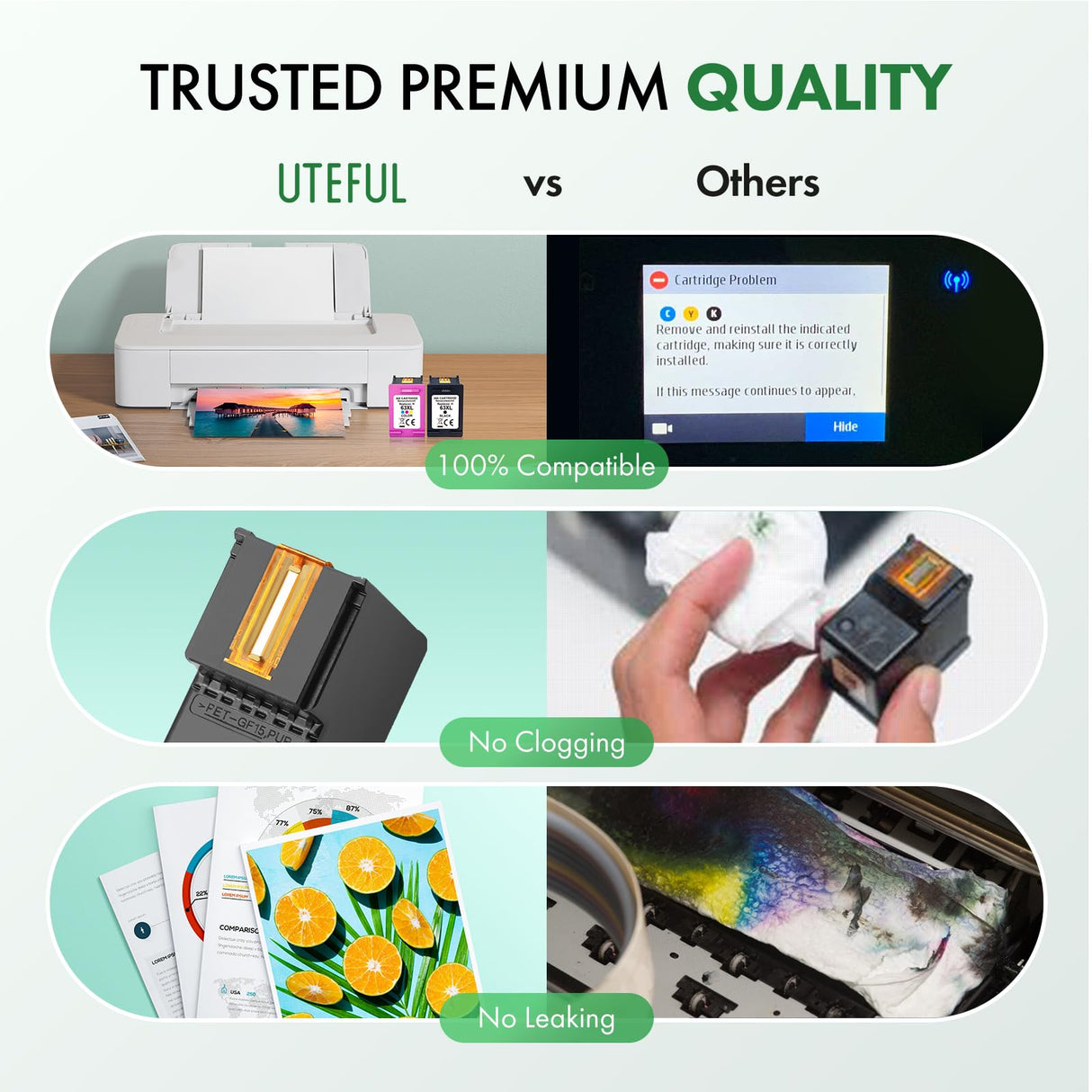 UTEFUL Remanufactured Ink Cartridges Replacement for HP Ink 63 63XL Compatible with OfficeJet 3830 4650 4655 5255 5258 5200 Envy 4510 4520 DeskJet 1110 3630 Printer (1 Black,1 Tri-Color) UTEFUL