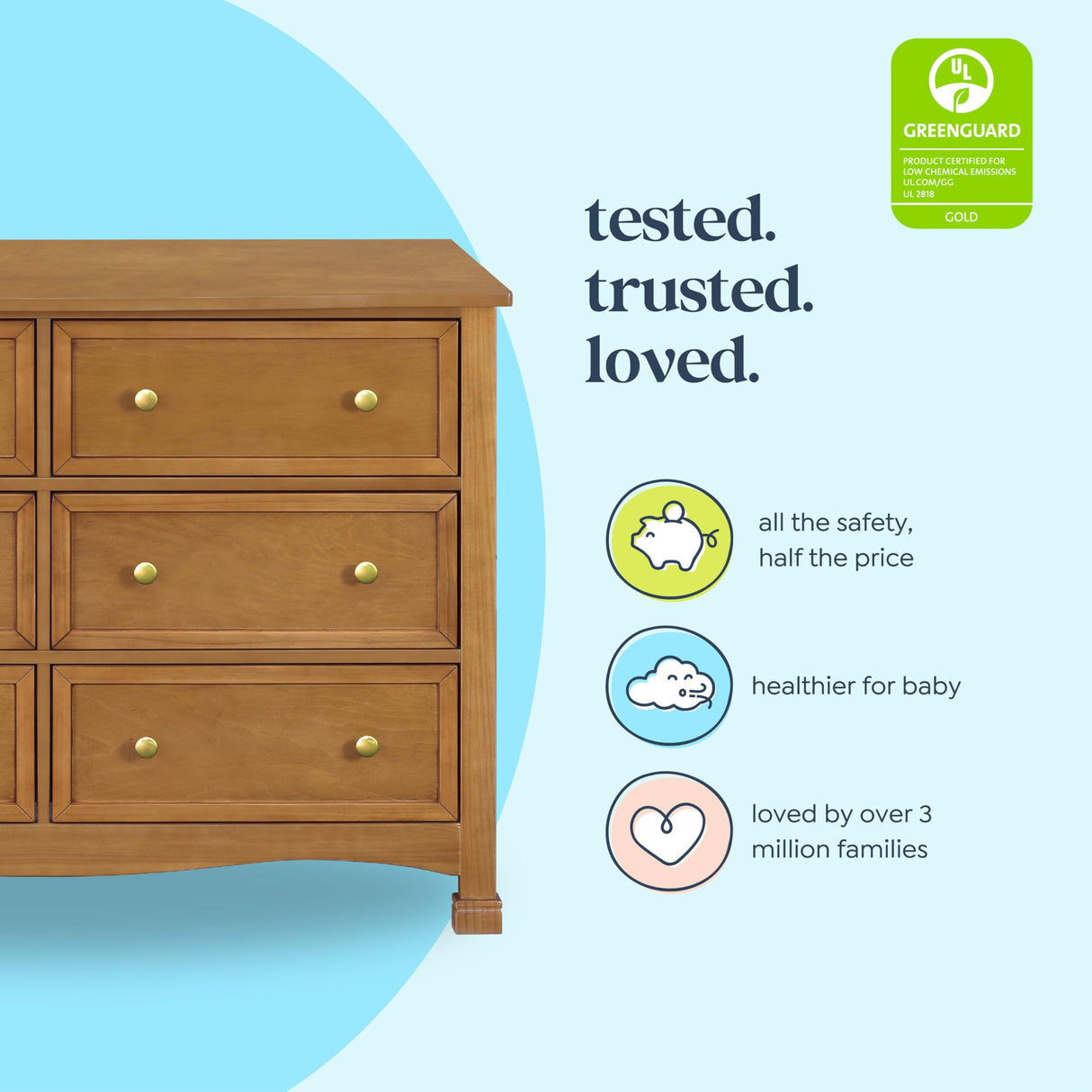 DaVinci Kalani 6-Drawer Baby Dresser for Nursery - Wooden Double Chest of Drawers for Kids, Boys & Girls - Multi-Purpose Storage Dresser for Bedroom, Living Room & Hallway - Easy to Assemble, Chestnut DaVinci