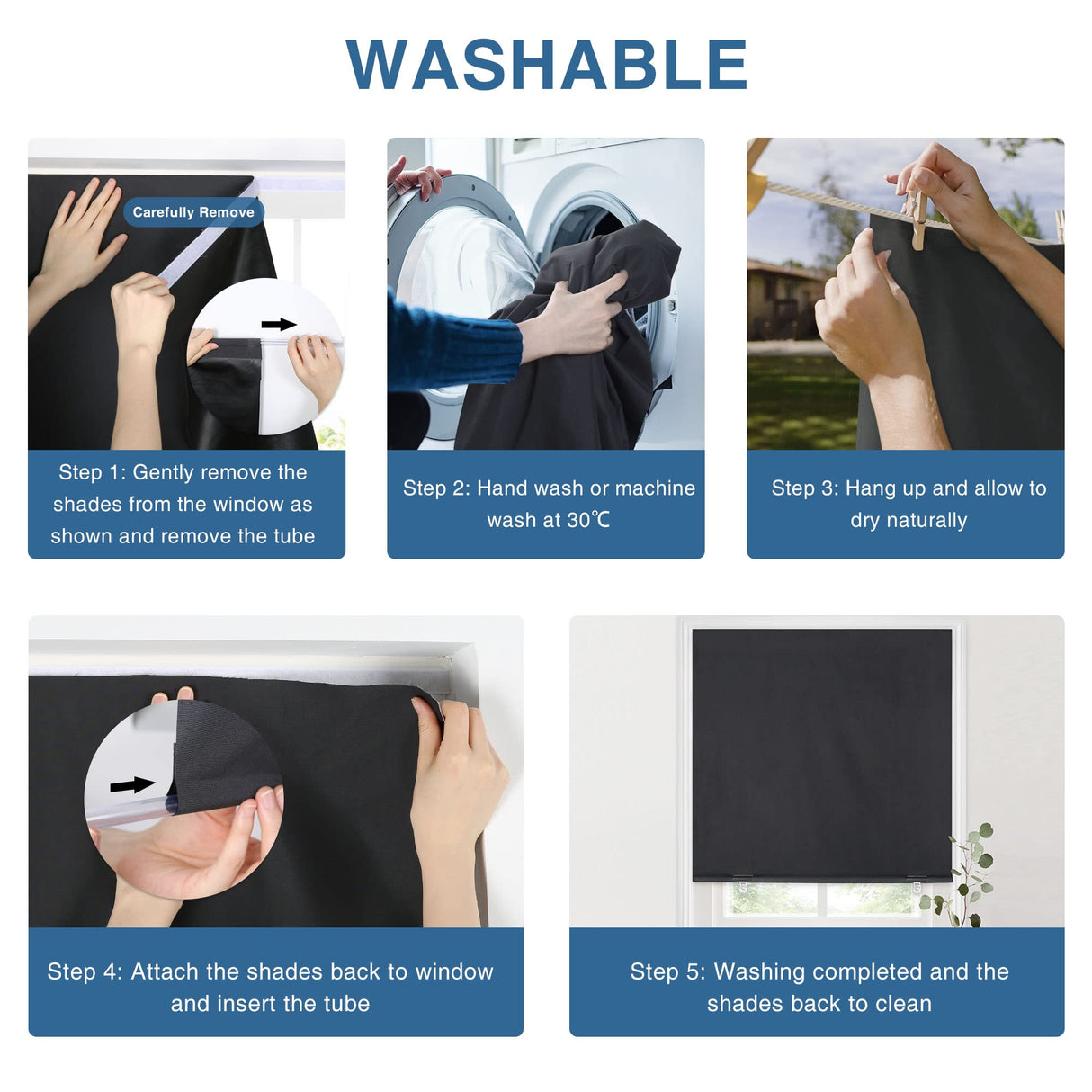 LazBlinds 100% Blackout Roller Shades, No Tools No Drill Cordless Blinds for Windows, Thermal Insulated UV Protection Privacy Window Shades for Bedroom (36''W x 72''H, Cream) LazBlinds