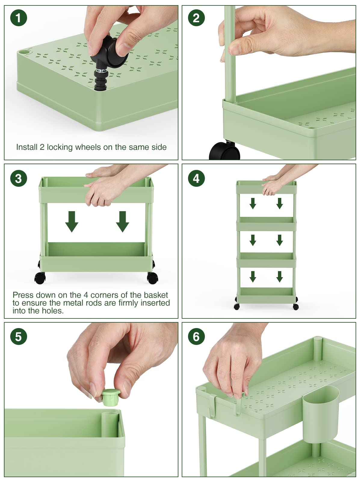 LEHOM Slim Rolling Storage Cart - 4 Tiers Bathroom Organizer Utility Cart Slide Out Storage Shelves Mobile Shelving Unit for Kitchen, Bedroom, Office, Laundry Room, Small Narrow Spaces, Green LEHOM