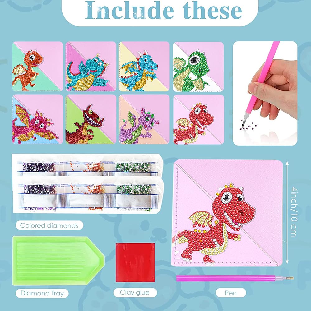 5D Diamond Painting Corner Bookmark Dinosaur Pattern DIY Book Marks Triangle Book Lovers Festival Gifts Presents for Women Girls Boys Art Craft Reading Lovers(8 Pcs) KACASHIP