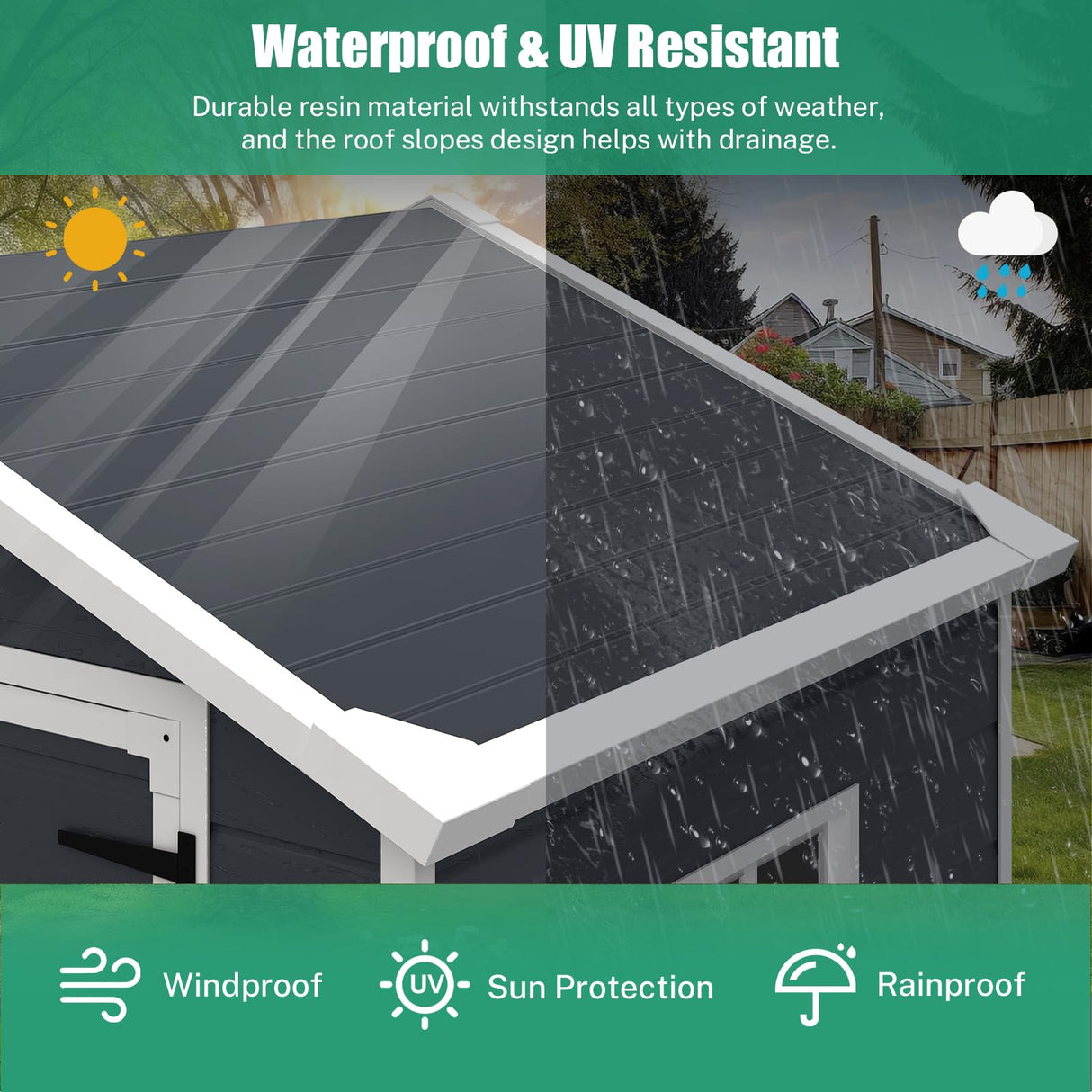 Seizeen 6x4.4ft Outdoor Resin Shed with Floor, All-Weather Plastic Storage Shed with Lockable Doors, Window & Vents, Tool Sheds & Outdoor Storage Clearance for Garden Patio (Dark Gray) Seizeen