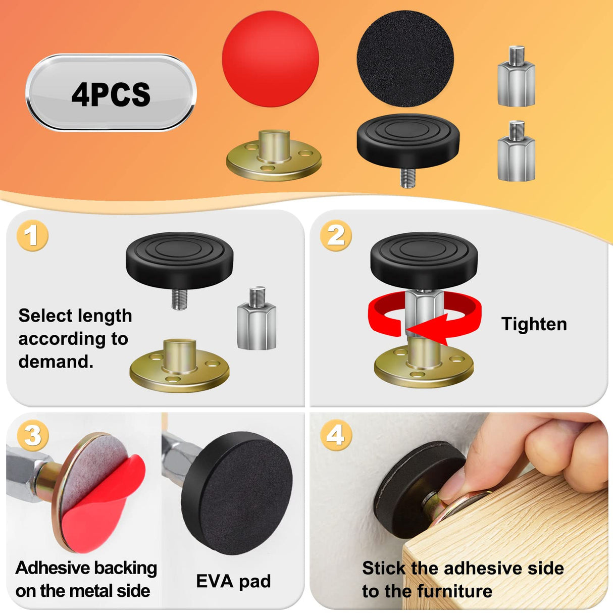 SPEETH 4 Pack Headboard Stoppers, Adjustable Bed Noise Stopper for Wall, Bed Frame Post Anti-Shake Tool, Head Board Stabilizer Pad Support Bumper Guards, Threaded Fixer Keep from Squeaking, 30-105mm SPEETH