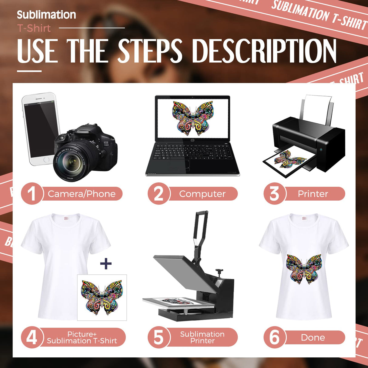 5 Pieces Women Sublimation Blank T-Shirt Basic White Polyester Shirts Sublimation Short Sleeve T-Shirt for Women (Medium) JenPen