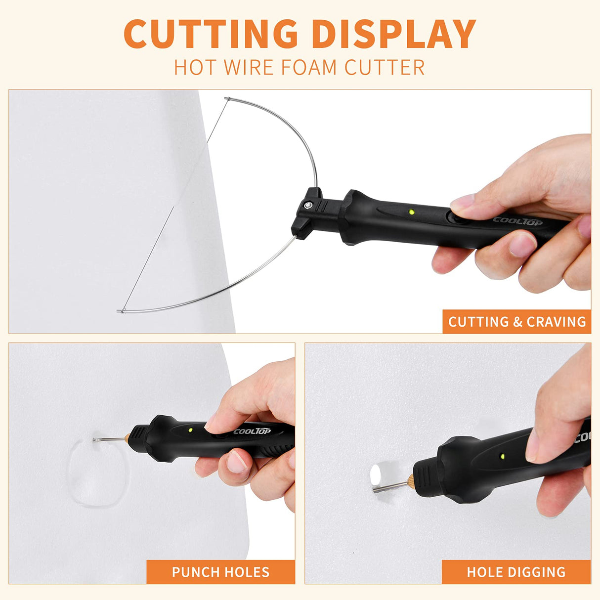 Cooltop Hot Wire Foam Cutter kit, 18W Styrofoam Knife Cutter Electric Hot Wire Foam Cutting Tool, Heated Foam Carving Knife Kit with Cleaning Pen for Foam Board, Pearl Cotton, EPP, KT Board, EPS COOLTOP