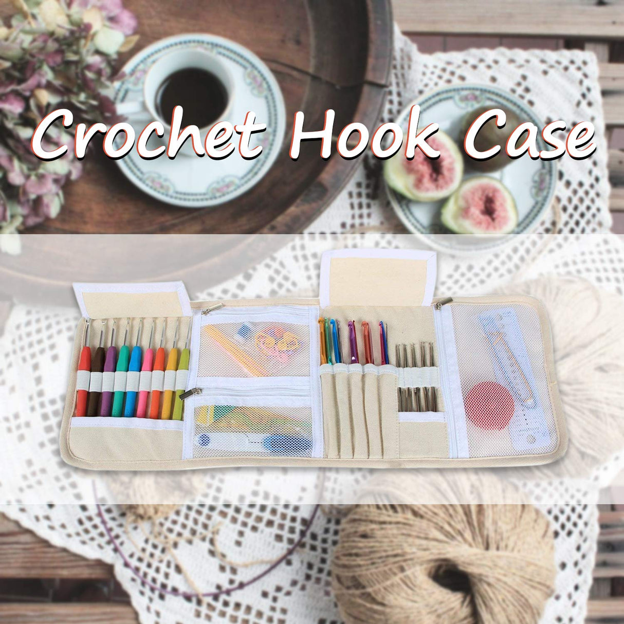 Teamoy Crochet Hook Case, Roll Bag Holder Organizer for Various Crochet Needles and Knitting Accessories, Cartoon Cats Teamoy