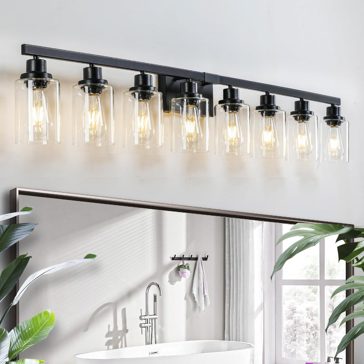 DIKAIDA 8 Light Bathroom Vanity Lights Over Mirror, 52inch Black Vanity Lights Fixtures Matte Black Modern Vanity Lights Black Bathroom Wall Lighting for Mirror Bedroom,Living Room DIKAIDA