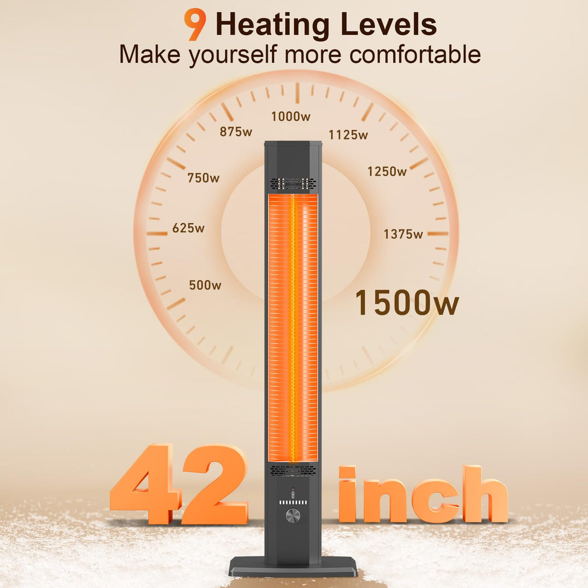 BIESQYA Outdoor Patio Heater with 9 Heat Levels,Space Heater for Garage Backyard Room Indoor,1500W Fast Electric Infrared Heater,9H Timers,Waterproof,Child Lock BIESQYA