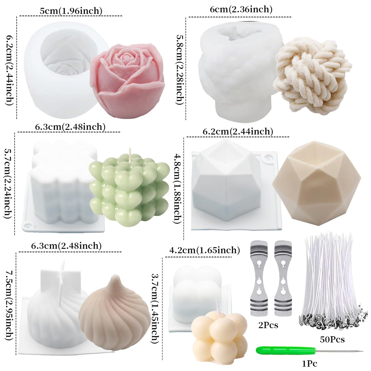 EuTengHao Silicone Candle Molds Set for Candle Making with Candle Wicks, 3D Silicone Mold for Soy Wax, Soap, Cake, Dessert DIY Scented Candle Craft Making EuTengHao