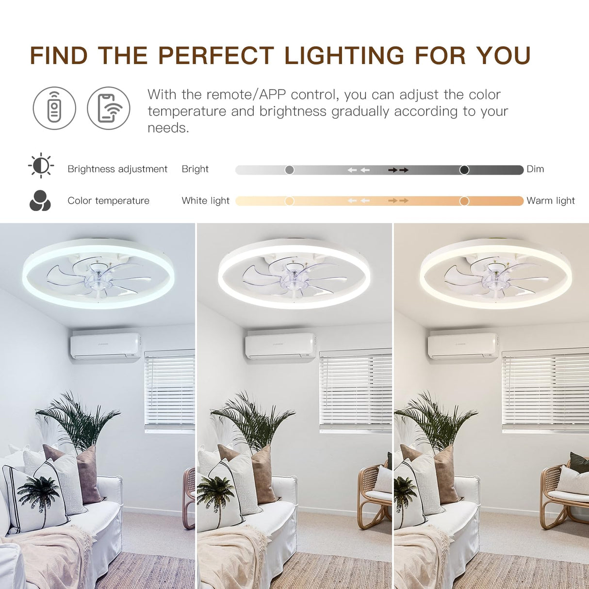 STERREN Ceiling Fans with Lights,20" Low Profile Ceiling Fan with Remote Control, Modern Flush Mount Ceiling Fan,White Fan Light for Bedroom, Living Room,Kitchen,Small LED Ceiling Light Fixture STERREN