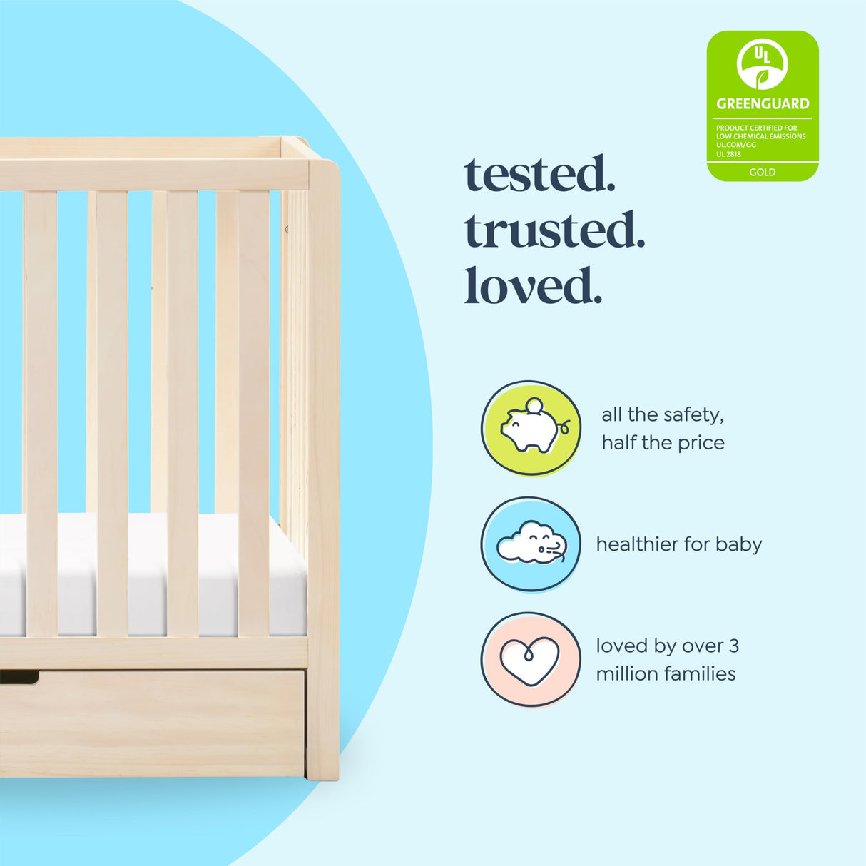 Carter's by DaVinci Colby 4-in-1 Convertible Mini Crib with Trundle Drawer in Washed Natural, Greenguard Gold Certified, Undercrib Storage DaVinci
