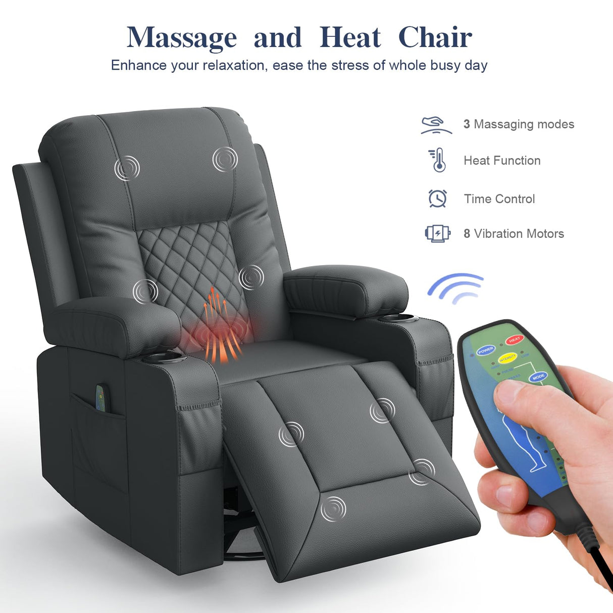 FURNIMAT Recliner Chairs for Adults, Massage Rocker with Heated Modern Ergonomic Lounge 360 Degree Swivel Single Sofa Seat Living Room Lounge Recliners Gray FURNIMAT