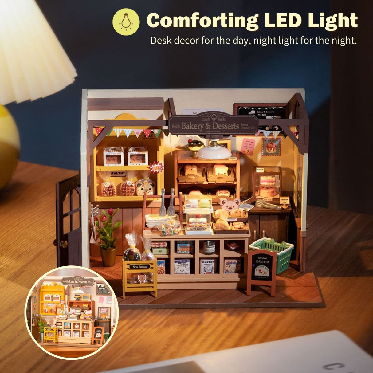 Rolife DIY Miniature Doll House Kit, Build Becka's Bakery Diorama House Building Set with LED Room Hobby Craft for Aduls Uniue Gifts for Teens Rolife