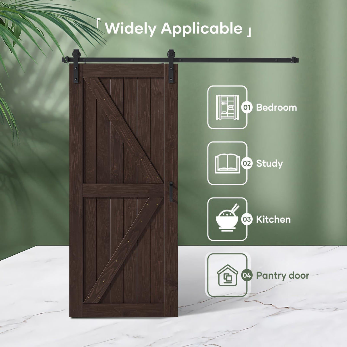 FREDBECK 36in x 84in Brown Barn Door with 6.6ft (79inch) Barn Door Hardware Track Kit and Handle Included, Double Surfaces,Simple Assembly is Required,K-Frame,Coffee FREDBECK