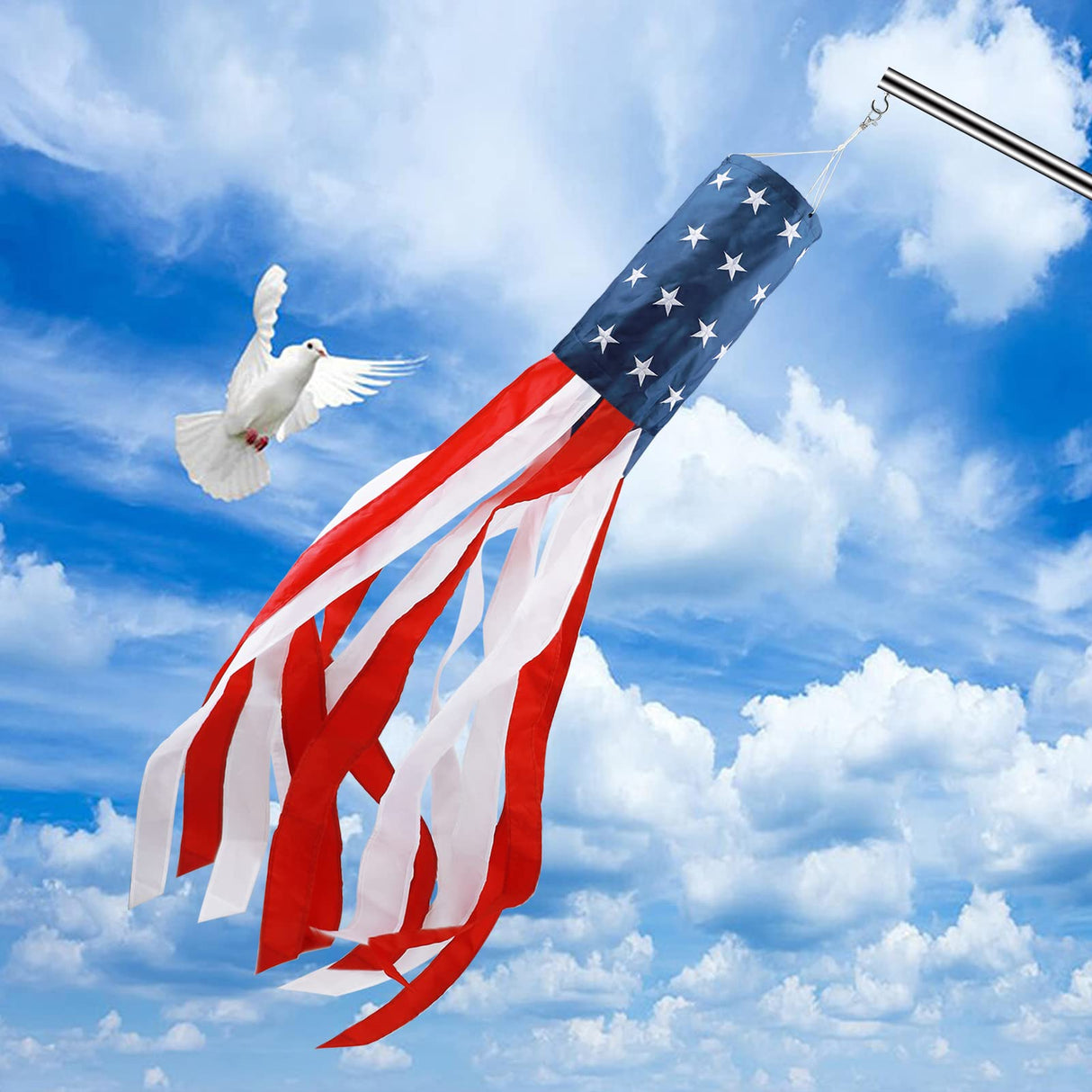 4th of July Decorations,40 Inch American Windsock Heavy Duty,Patriotic Fourth of July Outdoor Decor, American Flag USA Windsock With Embroidered Stars,Red White and Blue Decor for Memorial Day,Outside HOOSUN