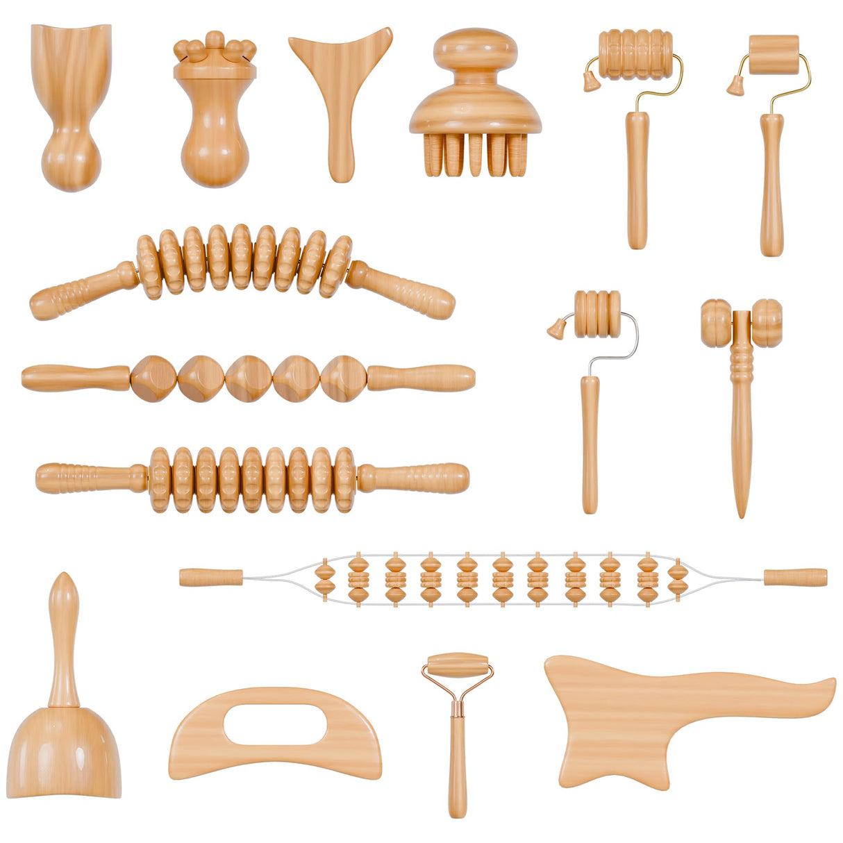 pumedic Wood Therapy Massage Tools 16-in-1 Lymphatic Drainage Massager Maderoterapia Kit Therapy Tools for Body Sculpting Muscle Pain Relief Lymphatic Drainage Women Face Wood Roller Massager Tools pumedic