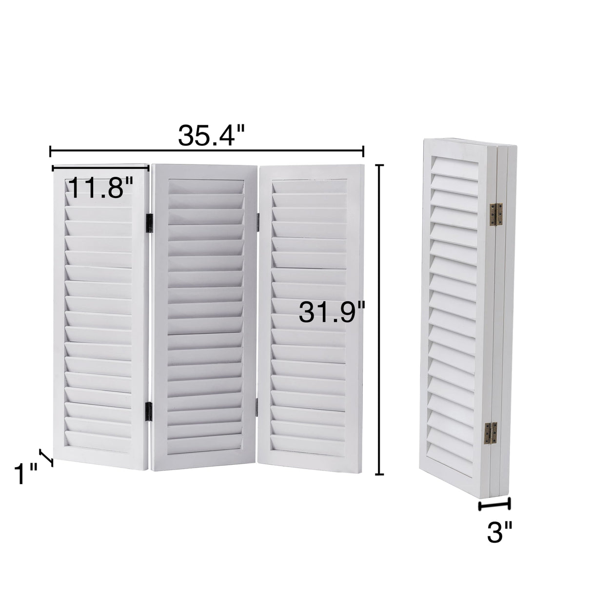 SOFE Wood Short Room Divider 3 Panel, 2.6 Ft Tall Shutters Folding Divider for Room Separation, White Room Partitions and Dividers Freestanding, Foldable Wall for Home Bedroom Office SOFE