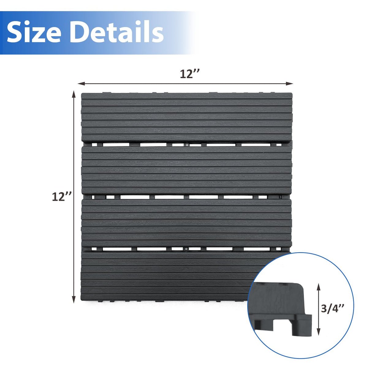 27 PCS 12x12 Inch Interlocking Deck Tiles - Waterproof All-Weather Outdoor Patio Flooring for Pool, Balcony, Backyard, Porch & Garden, Dark Grey KEDY