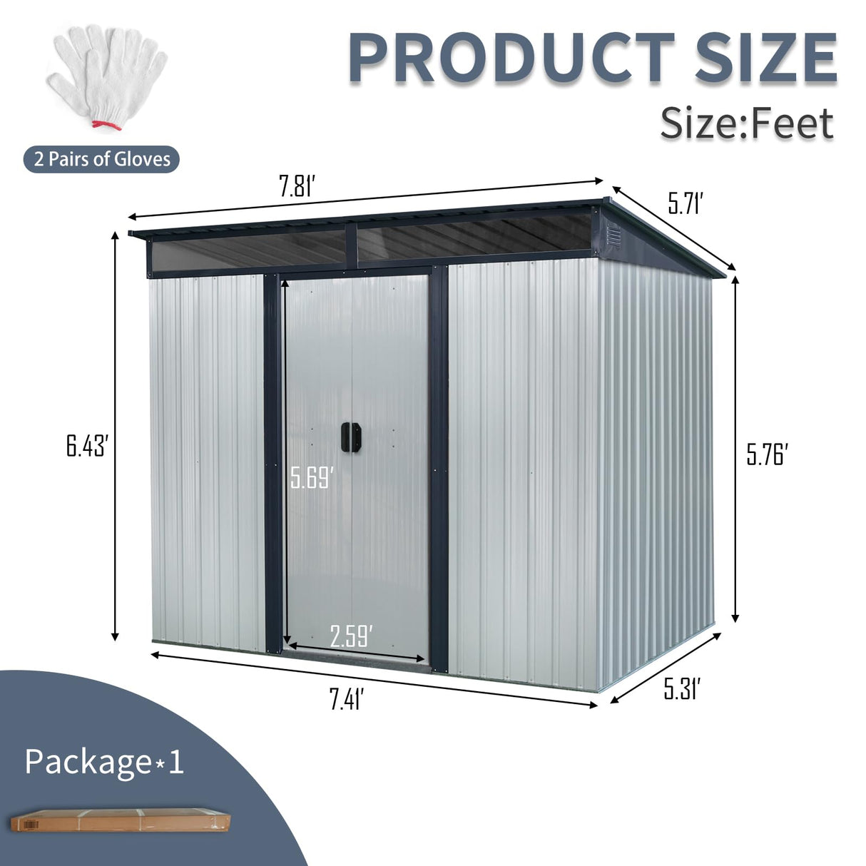 YOPTO 8x6 FT Outdoor Storage Shed,Metal Shed with Floor & Transparent Plate,Garden Shed W/Air Vent & Lockable Sliding Door,All Weather Waterproof Tool House W/Sloped Roof,Black+White YOPTO
