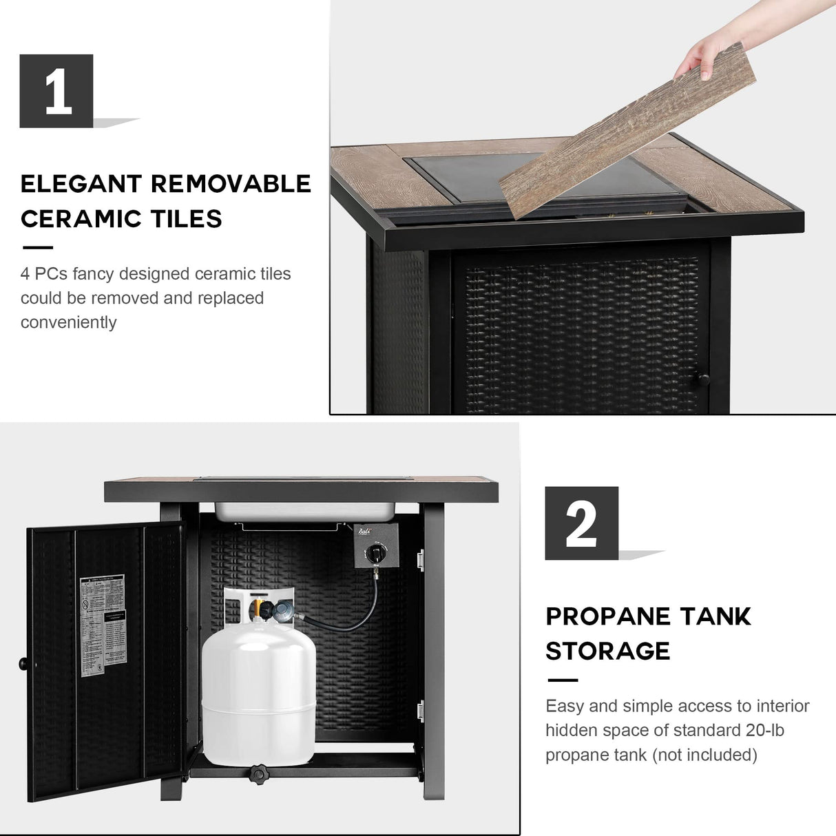 BALI OUTDOORS 50000 BTU Propane Fire Pit for Outdoor, 30 in Fire Pit Table Outdoor, Square Firepits for Outside Backyard, Patio BALI OUTDOORS