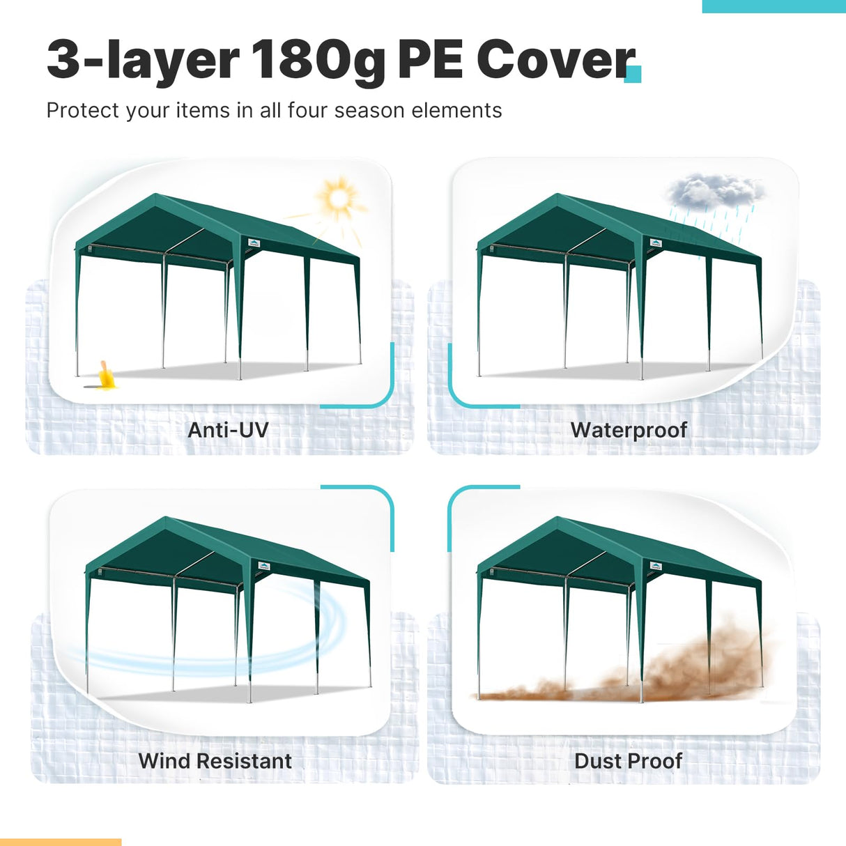 ADVANCE OUTDOOR 10x20 ft Carports Heavy Duty Car Canopy Garage Party Tent Boat Shelter, Adjustable Height from 9.5 ft to 11 ft, Green ADVANCE OUTDOOR