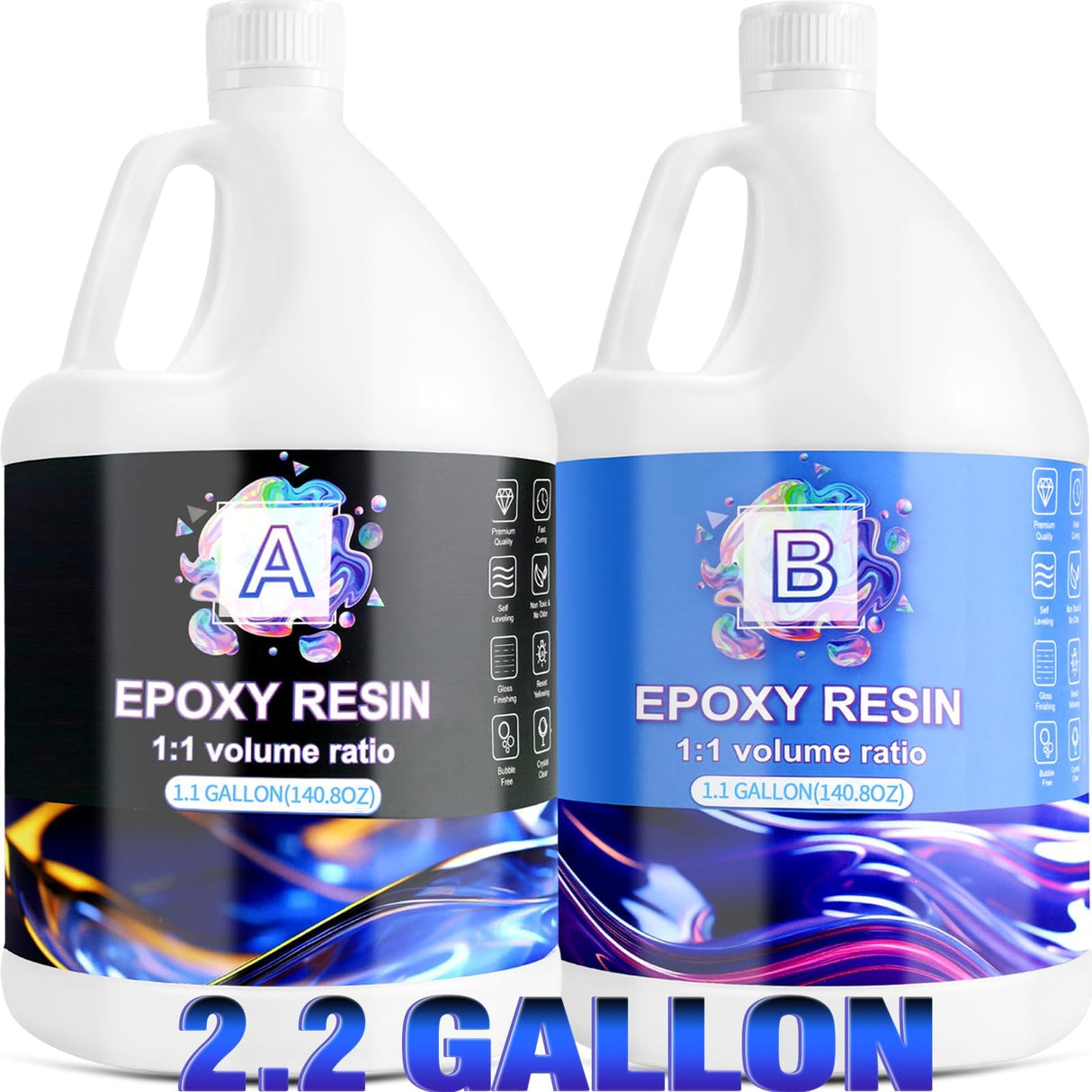 Epoxy Resin 2.2 Gallon Kit, Clear Resin Epoxy, Resin Kit - High-Gloss,No Bubbles,Not Yellowing,Self-Leveling Art Resin Casting Resin for DIY Art,Crafts,Jewelry,Table Top,Wood &Resin Molds Pmbqifay
