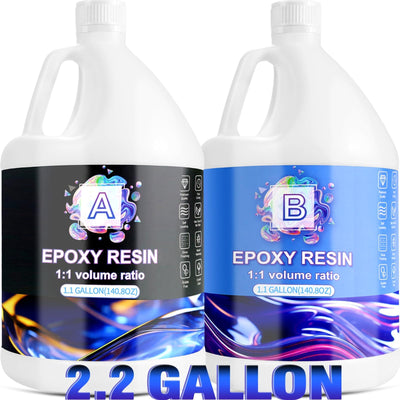 Epoxy Resin 2.2 Gallon Kit, Clear Resin Epoxy, Resin Kit - High-Gloss,No Bubbles,Not Yellowing,Self-Leveling Art Resin Casting Resin for DIY Art,Crafts,Jewelry,Table Top,Wood &Resin Molds