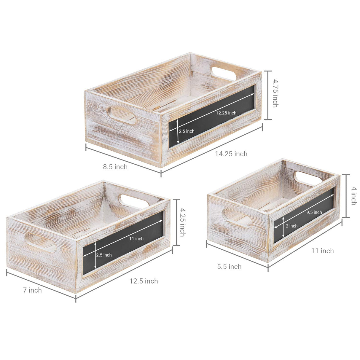 MyGift Nesting Wooden Crates, Whitewashed Wood Decorative Storage Organizer Bin with Chalkboard Front Panel, Multipurpose Box for Bathroom Kitchen Laundry Fruits & Vegetables Storage Crate, 3 Pc Set MyGift