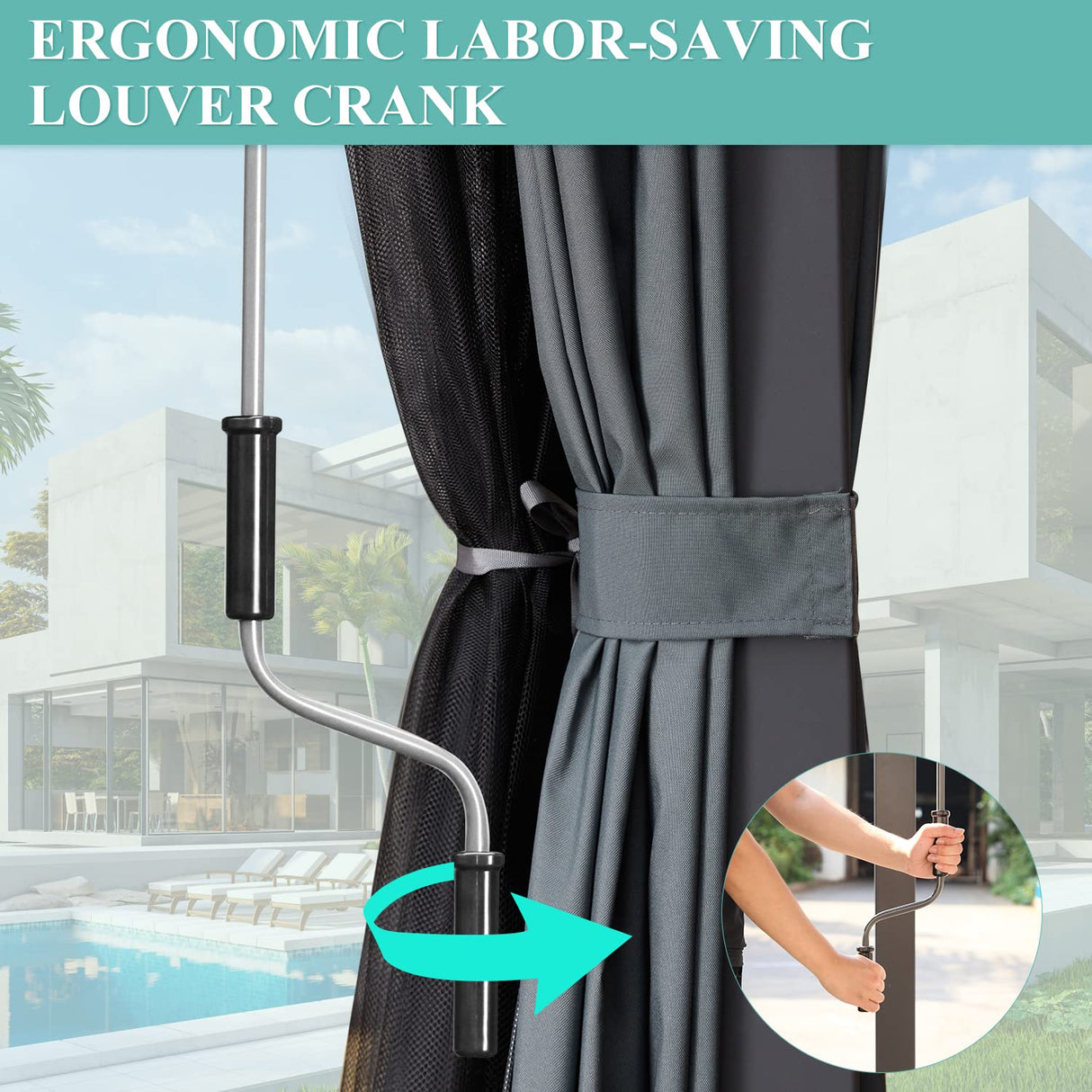 YOLENY 12' x 20' Louvered Pergola, Patio Hardtop Pergola with Adjustable Aluminum Rainproof Roof, Sun Shade Shelter with Netting and Curtains for YOLENY