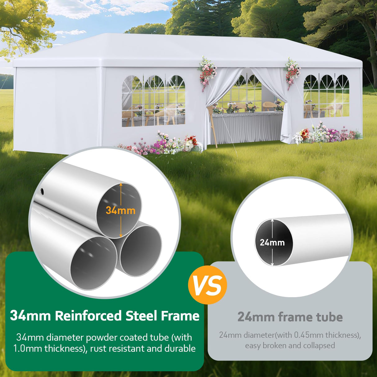 10x30 Party Tent, 2025 Update Outdoor White Tents for Parties, Wedding, Event, Large Canopy Tent with Walls, Big Event Gazebo Tents for Backyard, Garden, 8 Sidewalls ATOVER