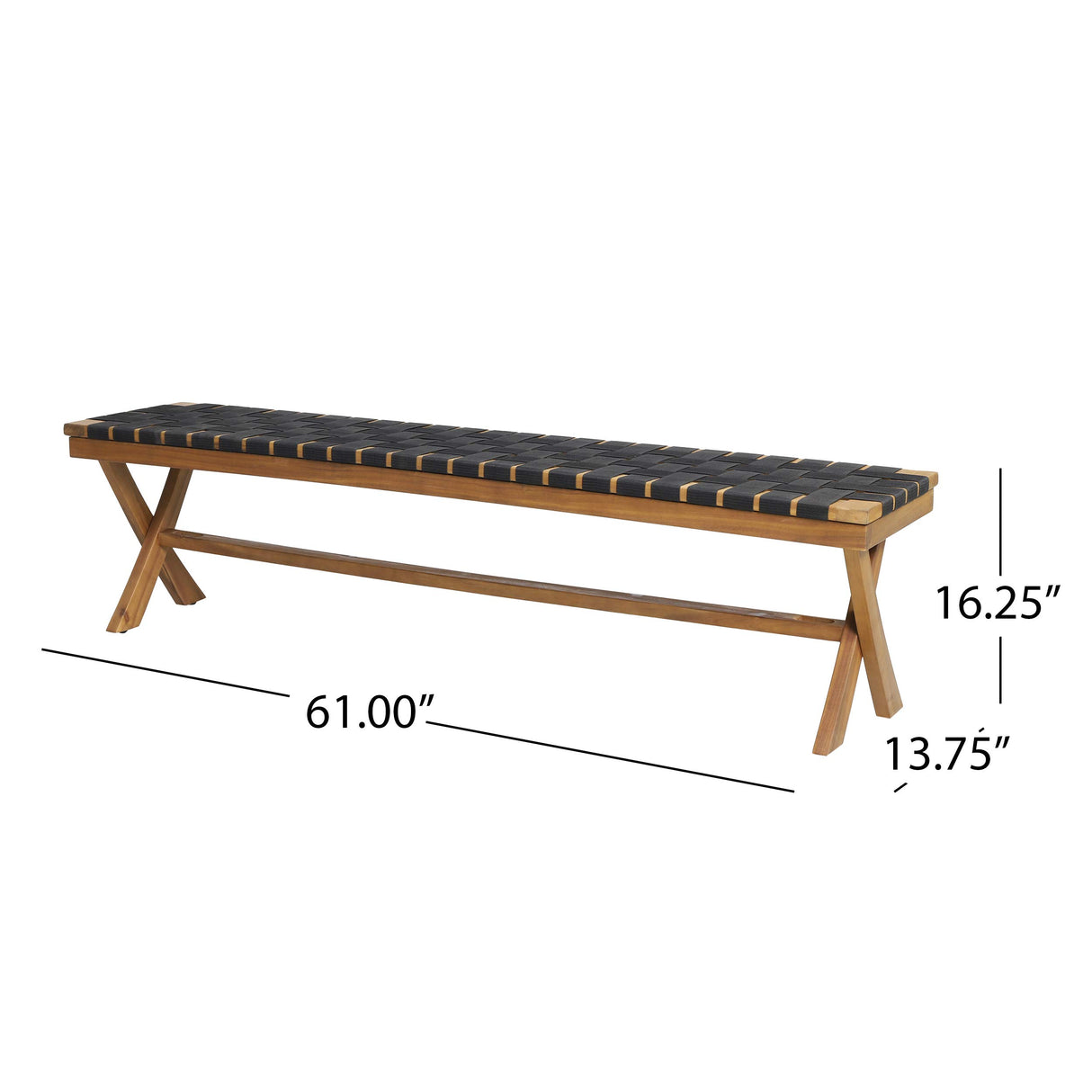 Christopher Knight Home Jeffery Outdoor Acacia Wood Bench with Rope Seating, Black and Teak 61x13.75x16.25 inches Christopher Knight Home