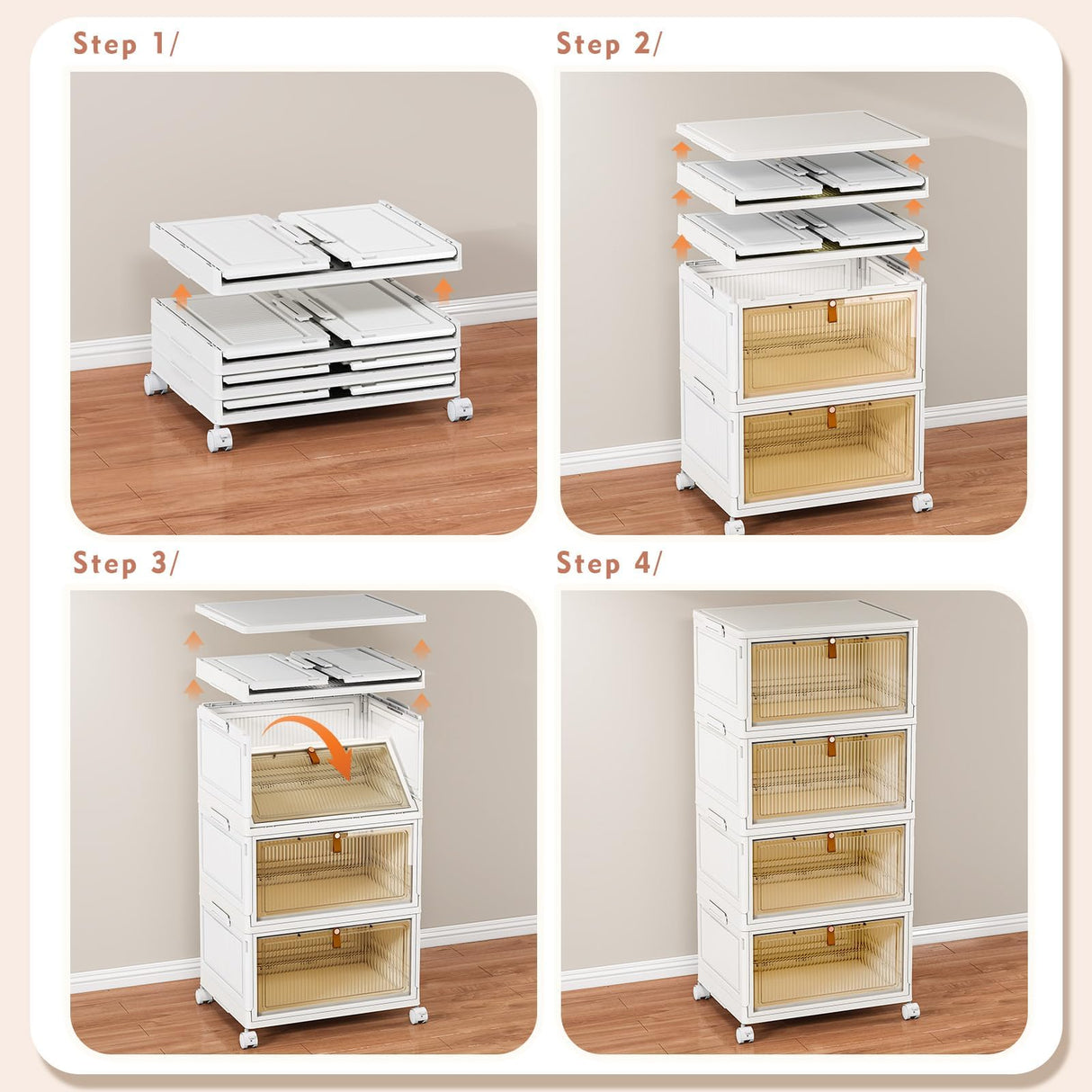 CTSNSLH 4 Tier Plastic Storage Bins and Boxes Organizer - 27Qt Stackable with Lids for Bedroom, Living Room, Office - Foldable Containers CTSNSLH