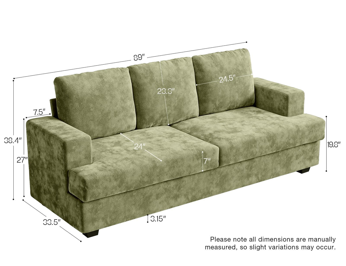 Comkei 89" 3 Seater Couches for Living Room Sofas Comfy Sectional Couch with 24" Deep Seat Loveseat Sofa for Small Apartment, Green Comkei