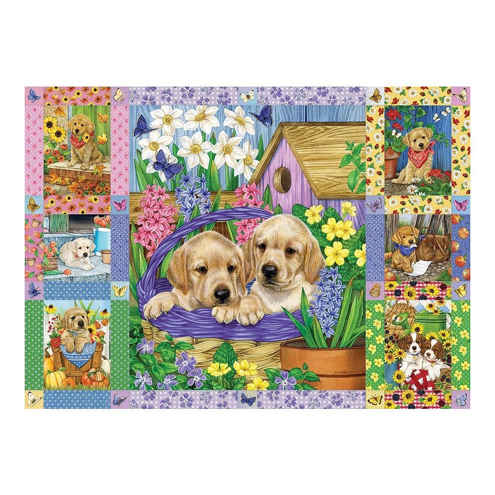 Cobble Hill 1000 Piece Puzzle - Puppies and Posies Quilt - Sample Poster Included Cobble Hill Puzzle Company Ltd.