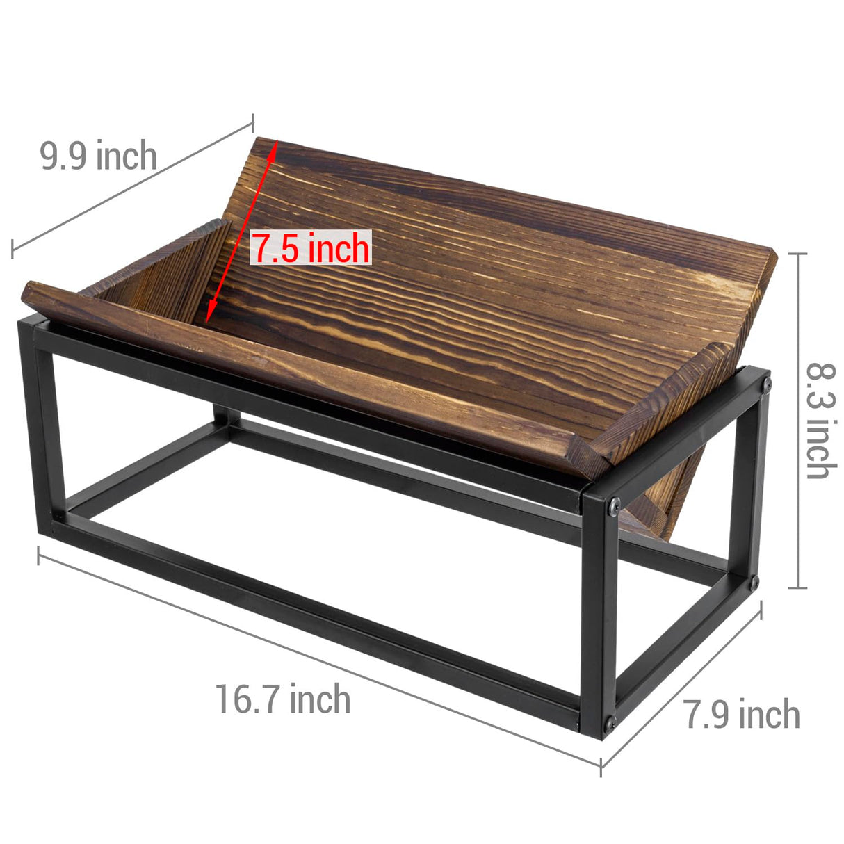 MyGift Tabletop Book Holder Rack with Industrial Black Metal Frame, Rustic Burnt Solid Wood Desktop Tilted Bookcase Reading Book Storage Organizer MyGift