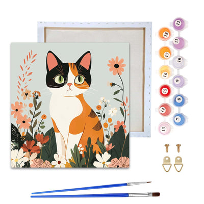 Reofrey Framed Paint by Numbers Kit for Adults & Beginner - 8x8 Inch Canvas Cat Paint by Numbers - Animals Educational & Creative Art Set for Beginners - Perfect for Home & Wall Decoration