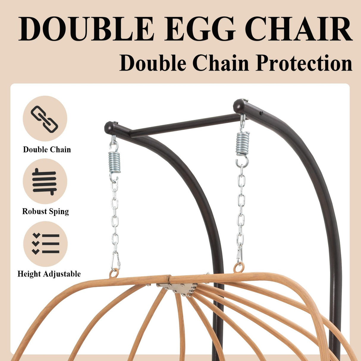 DAYAOUTDOOR Double Egg Chair with Stand, Oversized Egg Chair Outdoor, 2-Person Hanging Eggs Chairs, 600Lbs Sturdy Loveseat Swinging Chair for Balcony, Patio, Deck, Grey DAYAOUTDOOR