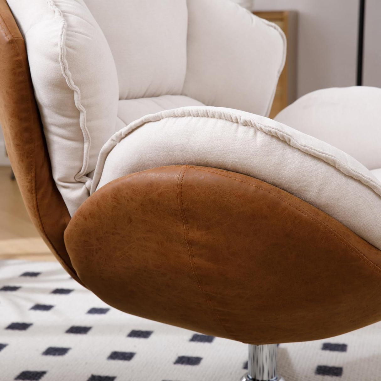 Ya-Home Modern Swivel Accent Chair, Chenille Upholstered Leisure Chair with Cozy Seat Silver Metal Base, Comfy Lounger Armchair Recliner Chair for Living Room Bedroom, 1PC, Beige Ya-Home