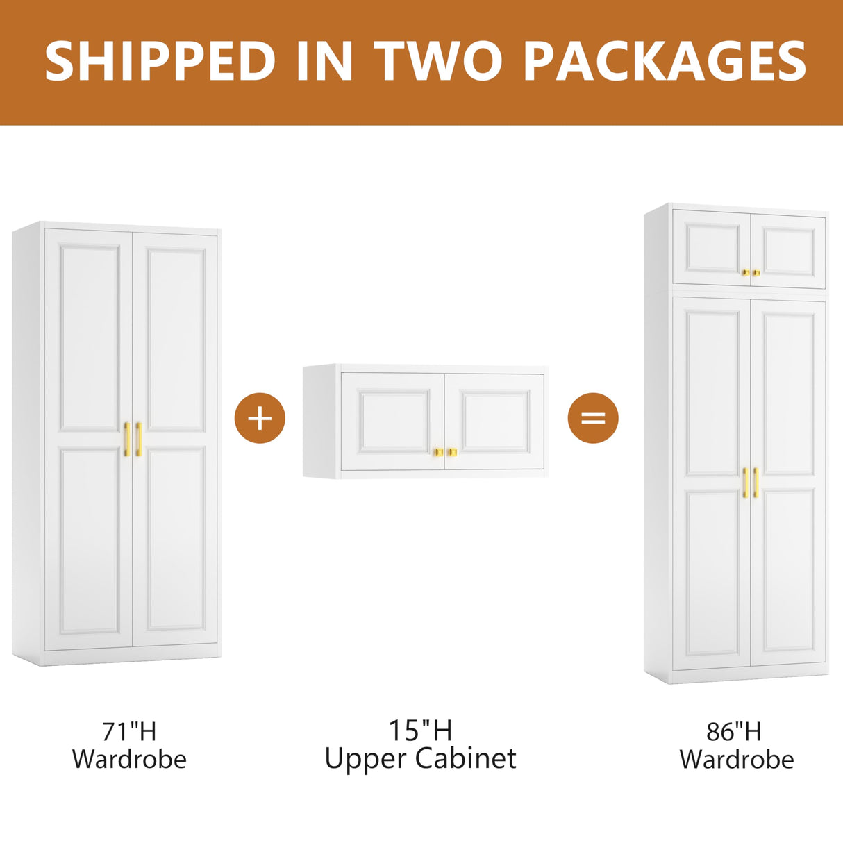 Polup Metal Armoire Closet, 86 Inch Tall Wardrobe Armoire with Hanging Rod, Almirah for Clothes with Doors, 18" D x 32" W x 86" H, White, Assemble Required, Shipped in Two Packages Polup