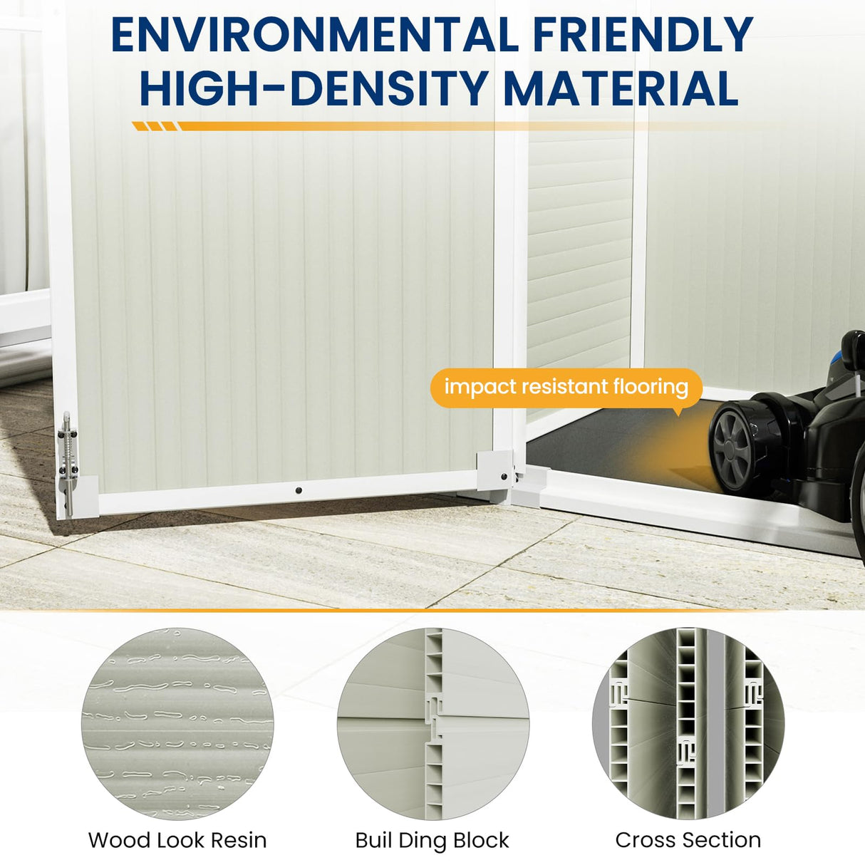 Amopatio 41 Cu Ft Outdoor Storage Shed, Horizontal Resin Trash Can Storage, Weather Resistance, Storage Box with Floor Included for Garden Tools, Lawn Mowers, Garbage Cans, Patio Use, Sandstone Amopatio