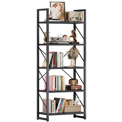 DWVO 5 Tier Bookshelf, Black Bookcase Storage Organizer, Modern Book Shelf Storage Rack Shelves for Bedroom, Living Room, Home Office, Black